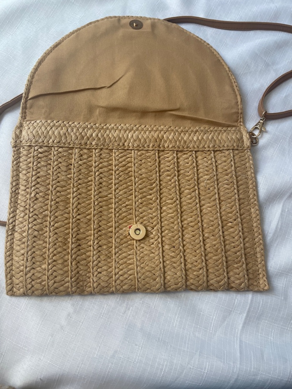 Wifey Embellished Straw Crossbody Bag in Tan - Picture 4 of 5